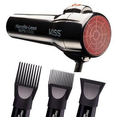 KISS Handle-Less 1875W Ceramic Tourmaline Hair Dryer, Effortless Styling Precision Blow Dryer, Cool Touch Nozzle, Triple-Layer Heat Insulation, Heat Resistant Cap, 3 Styling Attachments, Up to 450&deg;F