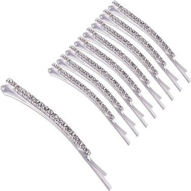 TecUnite 16 Pcs Rhinestone Bobby Pins Bling Decorative Hair Pins Metal Diamond Clear Crystal Fancy Hair Clips Barrette Accessories for Women Bridal Wedding Party Daily, 2.36 Inch (Silver)