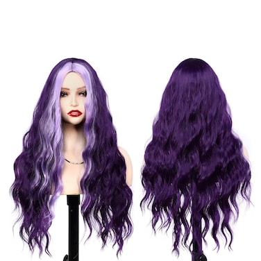 Purple Wig For Women Long Hair Wave Wig Synthetic Fiber Heat Resistant Wigs Colored Cosplay Wigs For Women Suitable For Halloween Cosplay Christmas Day Daily Party 24 Inch