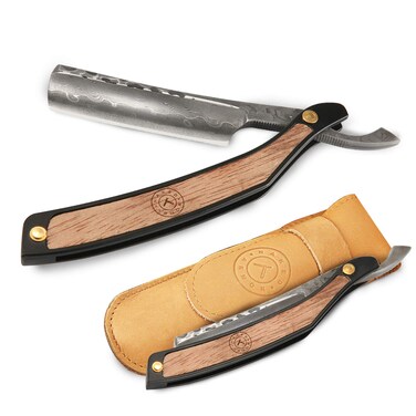 Damascus Straight Razor - Shave Ready Straight Edge Razor, Damascus Steel + Walnut Straight Razor for Men, Barber Approved Straight Razor, Mens Straight Razor, Leather Case, Close Shave, Great Gift