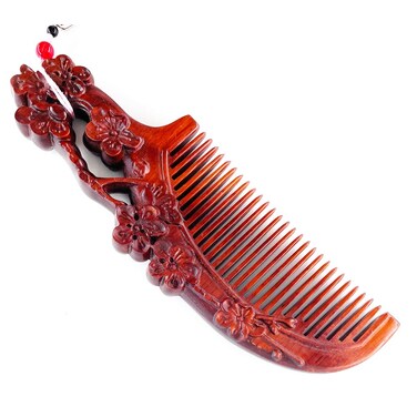 Hair Comb -Carved Wooden with Anti-Static &amp; No Snag Fine Tooth Wood Comb with Design in gift box (blossom)