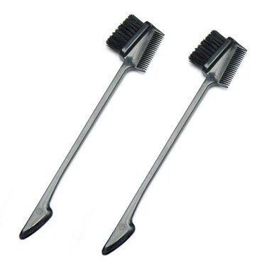 Hair Brushes, Double Side Edge Control Hair Brush Set of 2 - 3-in-1 Comb Grooming Tool for Women Girls Beauty Natural Styling Hair Edge Eyebrow Brushes, Black, Boar Bristles, Oblong