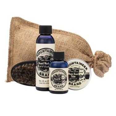 Mountaineer Brand Beard Grooming Kit   Beard Oil (2oz), Conditioning Balm (2oz), Wash (4oz), and Brush   Mustache Growth Kit for Men, WV Coal Scented