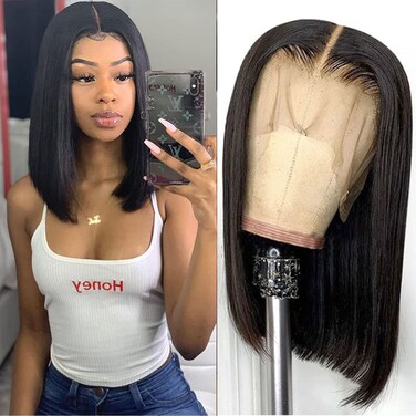 Bob Wig Human Hair 13x6x1 Lace Front Wigs Short Bob Straight Frontal Wigs T Part Bob Human Hair Wigs with Baby Hair 150% Virgin Human Hair Pre Plucked Natural Hairline for Black Women 12 inch