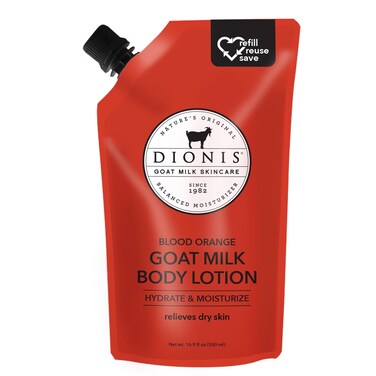Dionis Goat Milk Skincare Body Lotion 16.9oz Refill Pouch, Cruelty Free Clean Ingredients &amp; Dermatologist Tested Lotion for Dry Skin, Hydrating &amp; Deeply Moisturizing Rich in Vitamins, Blood Orange