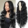 Long Black Wavy Wig For Women Body Wave Wavy Lace Wig Middle Part Natural Looking Synthetic Heat Resistant Fiber Wig for Daily Party Use(Black Wig,26 inch)