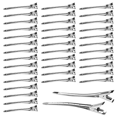 50pcs 3.5 Inches Duck Bill Hair Clips, Superior Silver Alligator Curl Clips with Holes, Hairdressing Salon Hair Grip, DIY Accessories Hairpins for Women and Girls