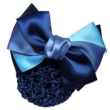 Lady Bow Hair Bun Net,Professional Woman Bowknot Decor Barrette Snood Net Hair Clip(Blue)