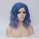 BUFASHION 14" Women Short Ombre Light Blue Kinky Straight Cosplay Synthetic Wigs With Air Bangs 46 Colors Available (Ombre Light Blue 1)