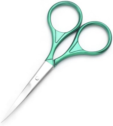 Precision Scissors, 3.9 Inch Stainless Steel Multi-Purpose Beauty Grooming Kit for Facial Hair, Eyebrow, Eyelash, Beard, Moustache (Green)