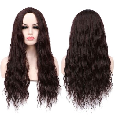 Dark Brown Wavy Wigs Long Curly Wavy Wigs Middle Part Heat Resistant Fiber Synthetic Halloween Party Cosplay Wigs for Women 26 Inch