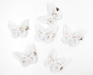 6 Pcs Butterfly Hair Clips Lace White Soft 3D Metal Cute Hair Accessories Alligator Clips Pins for Women Girls Wedding Theme Parties Favor Decoration