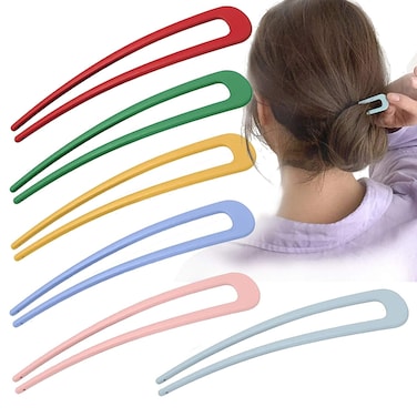 French Hair Pin, U-shaped Metal Chignon Pins Hair Pin for Buns, Hair Fork for Women Girls Hairstyles, 6 Pack