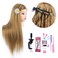 MEDO 26 Inch Makeup Mannequin Head Long Straight Hair Dresser &amp; Practice Long Training Head Brown Synthetic Hair with 50% Real Hair Braiding Manikin Head Doll Cosmetology Head And Clamp(Makeup on, 27)