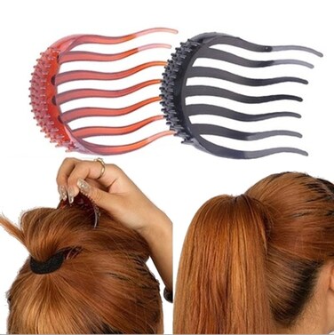2Pcs Ponytail Bump it UP Hair Styling Insert Comb Fluffy Hair Comb (1Black+1Coffee)