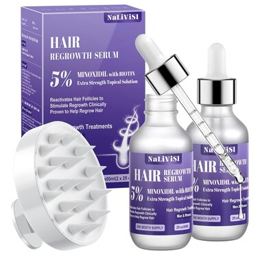 5% Minoxidil for Men Women Hair Growth Oil Regrowth Serum, Extra Strength Hair Loss Treatments Spray Foam, Beard Growth Kit - Scalp Massager Hair Growth Products, 2 Pack