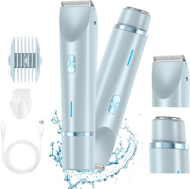 Bikini Trimmer for Women Electric Razors for Women, Double Head Dual Purpose Hair Trimmer Women Ipx7 Waterproof Wet &amp; Dry Use,Womens Electric Shaver for Legs Underarm (Blue)