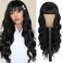 Black Wig with Bangs Curly wavy Wig for Women Long Natural Black wavy wigs skin-friendly synthetic fibersc for festival holiday Use 26IN