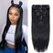 Clip In Human Hair Extension Silky Straight Full Head Hair Double Weft Straight Clip Ins for Black Women Brazilian Remy Hair Natural Color 8Pcs with 18clips 120g/Set (24 inch, straight)