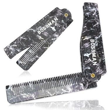 Bossman Acetate Folding Comb for Men &ndash; 3.5-Inch Travel Mustache &amp; Beard Comb, Portable Pocket Hair Tool