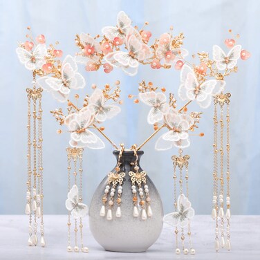 Alloy Hair Sticks Pins Long Tassel Butterfly Hanfu Chinese Hair Comb Set Hairpins Traditional Classical