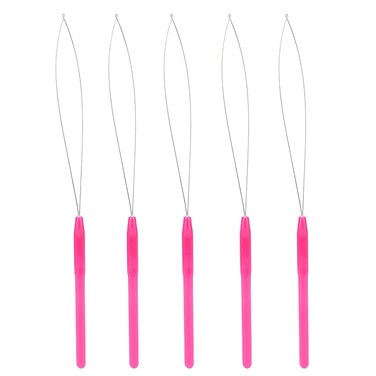 Hair Extensions Loop Needle Threader Wire Pulling Hook Tool Plastic Handle Pulling Loop Needle Micro Beads Threader for Hair Extensionr for Hair Extension(Pink)