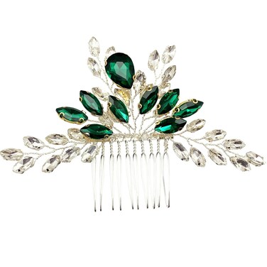 Bridal Crystal Hair Comb Rhinestone Hair Piece Prom Party Festival Wedding Hair Accessories for Women and Girls (Green)