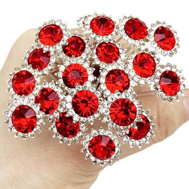 20Pcs Bridal Hair Pins Crystal Sunflower Rhinestone U-Shaped Wedding Hair Pieces Accessories for Women Girls Party (Red)