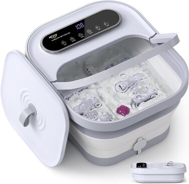 ALLJOY Foot Spa Bath Massager with Heat, Collapsible Foot Massager Spa Soaking Tub with Bubbles, Pumice Stone, Timer, 6 Shiatsu Massage Rollers Pedicure Foot Spa for Relaxation, Gifts