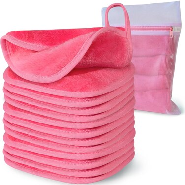 Reusable Update Makeup Removing Microfiber Cloth for Sensitive Skin   Washable Makeup Remover Towels   Natural Facial Cleansing Towels (6&rdquo;x 6&rdquo;, 12 Pack/Pink)