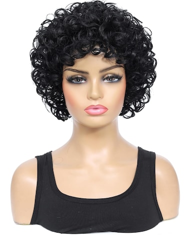Short Curly Wigs for Black Women, Cosplay Wig Short Curly Black Wig, Curly Wig for Women, Grandma Wig For Adults Women Halloween Party, Cosplay events or Daily wear. (Black)