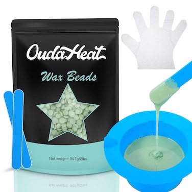 2 lb Hard Wax Beads, All-purpose Wax Beans with Silicone Wax Pot for Sensitive Skin, Brazilian Coarse Waxing for Bikini, Face, Eyebrow, Back, Chest, Legs, Armpit, Women Men, Tea Tree