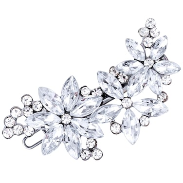 OIIKI Crystal Flower Hair Clip for Women, Sparkle Silver Bridal Hair Pin Headpiece, Elegant Rhinestone Hair Accessories for Wedding, Prom, Parties