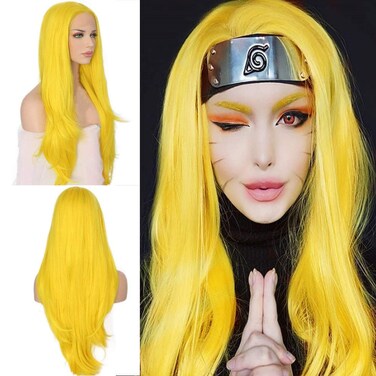 Lemon Yellow Lace Front Wigs Pre Plucked Hairline Long Wavy Wigs for Women Real Hair Bright Yellow Lace Wig Glueless Lace Wig Synthetic Heat Resistant Hair Replacement Wigs Daily Cosplay Makeup 24inch