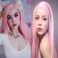 Peach Pink Wigs for Women Pastel Pink Lace Front Wig Pre Plucked Hairline Long Silky Straight Middle Part Wigs Glueless Wigs Synthetic Heat Resistnt Fiber Hair Cosplay Wig 24 Inch