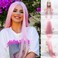 Peach Pink Wigs for Women Pastel Pink Lace Front Wig Pre Plucked Hairline Long Silky Straight Middle Part Wigs Glueless Wigs Synthetic Heat Resistnt Fiber Hair Cosplay Wig 24 Inch