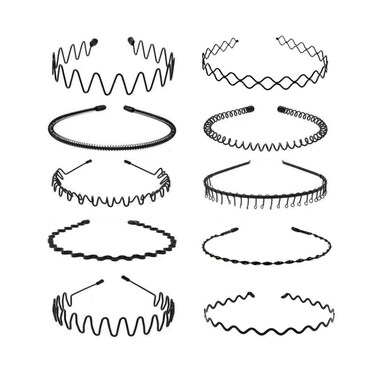 10 Pcs Metal Headbands for Men Women, Simple Fashion Metal Spring Wavy Hair Bands Nonslip Unisex Black Headband Hair Hoods for Home, Outdoor, Sports &amp; Yoga Use