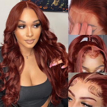 26 Inch Reddish Brown Lace Front Wigs Human Hair 13&times;6 HD Lace Body Wave Aubrun Brown Front Wig Pre Plucked Red Human Hair Colored Wig 180% Density