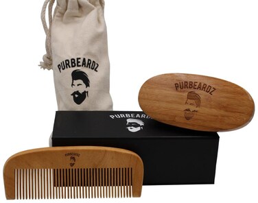 Beard Comb and Beard Brush Kit - Boar Bristels Brush with Natural Wood Comb - Includes Premium Packaging Travel Bag Included