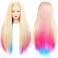 Mannequin Head with Long Synthetic Fiber Colorful Hair Styling Training Head 26-28inch Manikin Cosmetology Doll Head Hairdressing Training Model for Cutting Braiding Practice and Free Clamp Holder