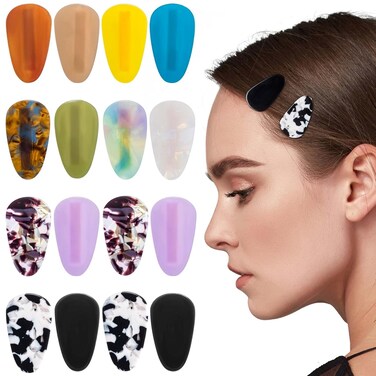 16pcs Teardrop No Bend Hair Clips Tiny Small No Crease Bangs Creaseless Hair Clips Flat Duckbill Acrylic Resin Barrettes for Women Girls Makeup Hairstyle Accessories