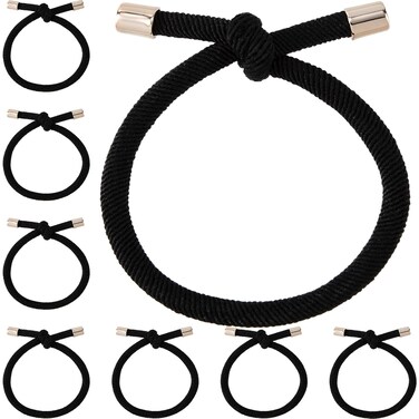 8pcs Black Knotted Hair Ties for Women, Non-Slip Elastic Hair Rope Ponytail Holders, Adjustable Stretchy Rubber Hair Bands Accessories for Thick Thin Hair
