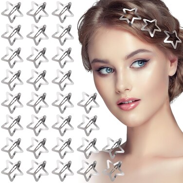 30pcs Snap Star Hair Clips Silver Hair Barrettes for Women Girls, Metal Small Hair Clips Y2K Cute Star Hair Accessories for Thick Thin Hair Styling