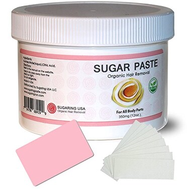Sugaring Paste for Home Use on Bikini Brazilian Legs Waxing 12oz with 8pcs Sugaring Strips &amp; Plastic Applicator