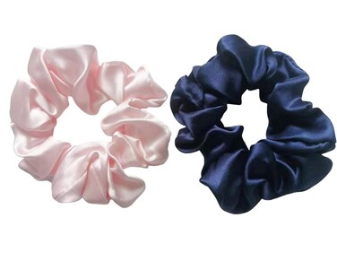Mulberry Silk Hair Ties - Pack of 2-Large Silk Scrunchies for Women - No Damage Hair Accessories(night blue and pink)