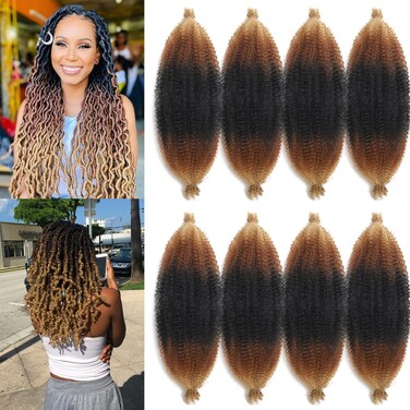 16 Inch Springy Afro Twist Hair 8 Packs Marley Twist Braiding Hair Pre-fluffed Spring Twist Hair Kinky Hair Afro Twist Hair Marley Hair for Faux Locs (16 Inch (Pack of 8), T1B/30/27#)