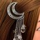 Silver Moon Shape Hair Pin with Tassel Rhinestone Metal Hair Clip Clamp Barrette Bobby Pin Hair Accessories for Women Girls