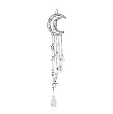 Silver Moon Shape Hair Pin with Tassel Rhinestone Metal Hair Clip Clamp Barrette Bobby Pin Hair Accessories for Women Girls