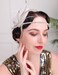 Aimimier Bridal 1920s Flapper Feather Headband with Crystal Head Chain Tassel White Feather Roaring 20s Headpiece Prom Party Festival Hair Accessories for Women
