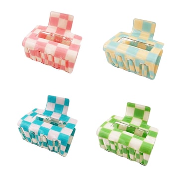 4 Pack Checkered Hair Claw Clips, BetterJonny Square Medium Checker Barrettes Cute Hair Claw Hair Clips Hair Accessories for Thick Thin Hair for Women Girls